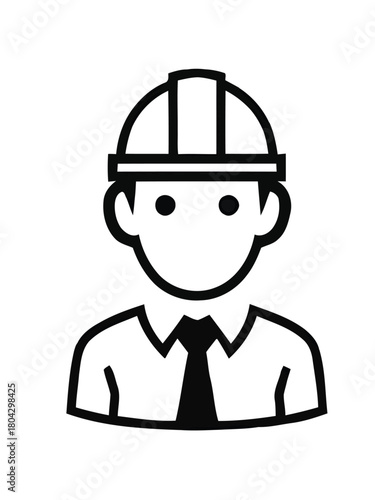 Engineer Icon Professional in Hard Hat and Tie – Symbol of Construction and Expertise