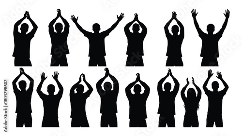 Clapping and cheering people silhouettes isolated on white background, Vector