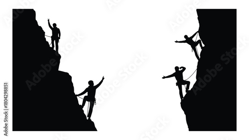 Rock climbing silhouettes isolated on white background, Vector