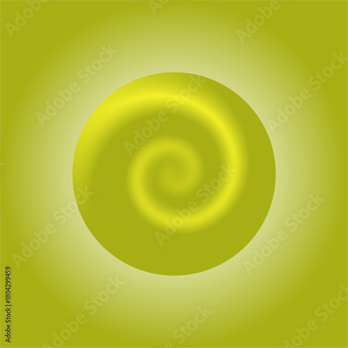 A glowing yellow-green sphere radiates soft light, with a gentle swirling spiral inside, creating a warm, tranquil, and hypnotically soothing visual effect.