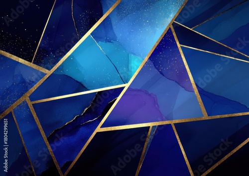 Wallpaper Mural Geometric abstract design with deep blues and gold accents. Torontodigital.ca