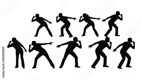 Silhouettes of people blowing whistles isolated on white background, Vector