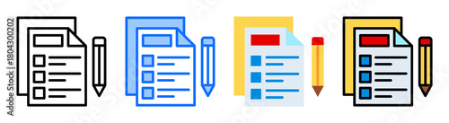 Pencil And Paper Icon Collection Set Multiple Style