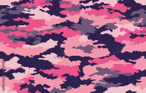 seamless camouflage pattern with pink colors and pixelated style