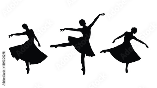 Graceful ballerina silhouettes isolated on white background, Vector