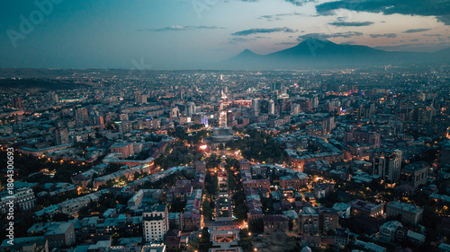 Photography Yerevan, Armenia - Aerial Cityscape with Mount Ararat at Dusk