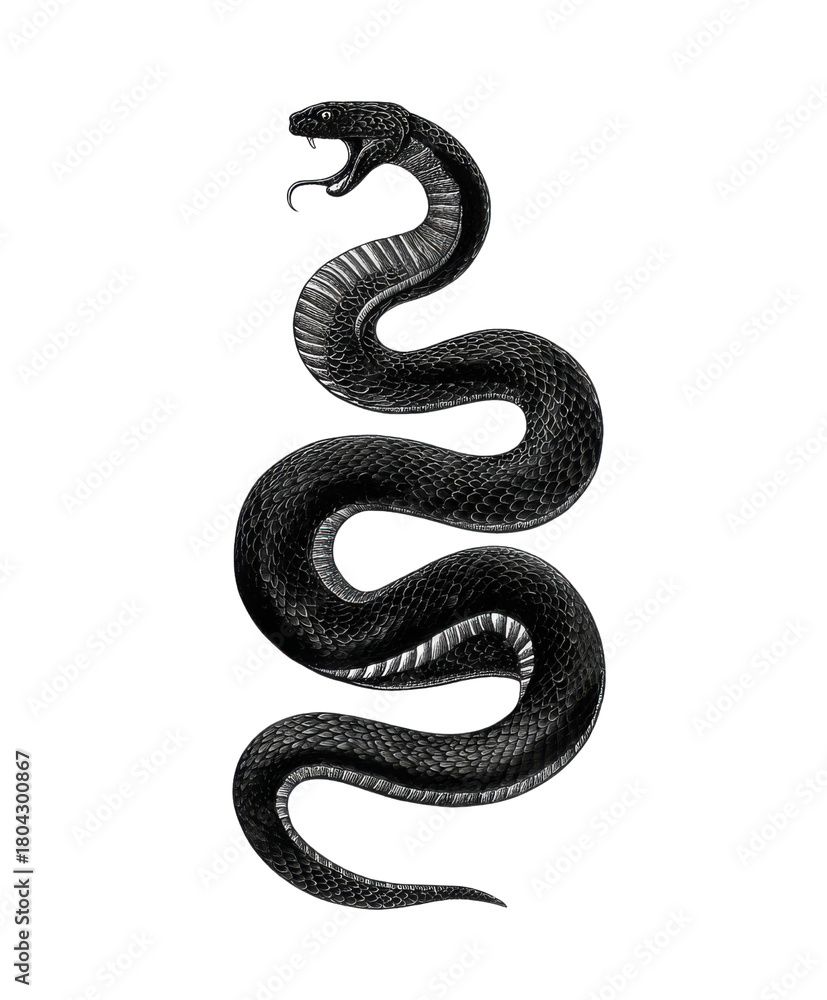 Obraz premium Serpentine Silhouette: An elegant and ominous illustration of a coiled snake, exuding an air of mystique and the raw power of nature.
