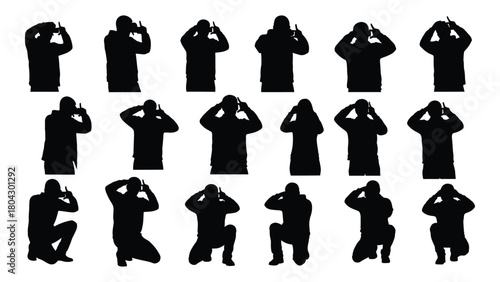 Photographer silhouettes set isolated on white background, Vector