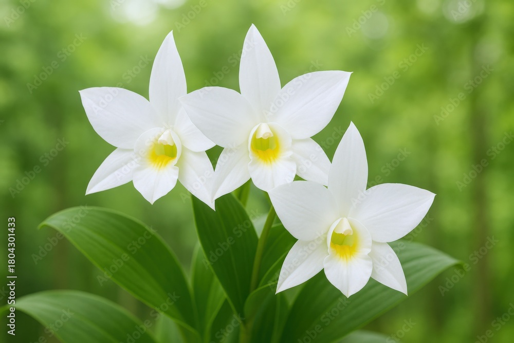Fototapeta premium Elegant white flowers bloom against a lush green background creating a serene botanical scene