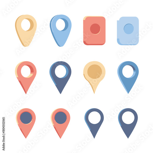 Collection of colorful map location pins