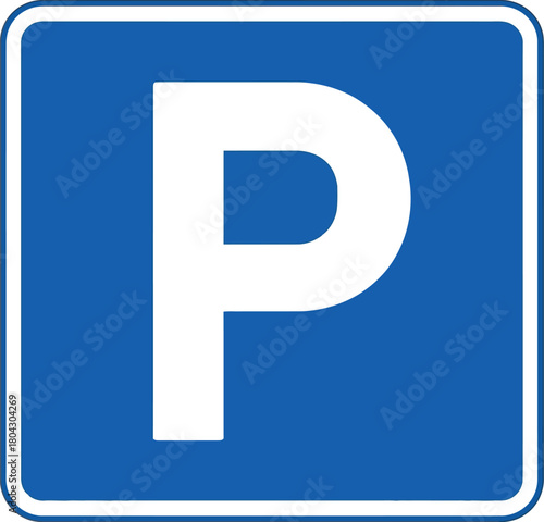 A blue sign with a white p indicating parking is available