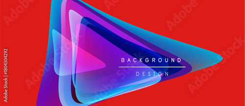 Abstract geometric shapes overlap, creating vibrant color gradients. Red background provides strong contrast. Text reads background design.