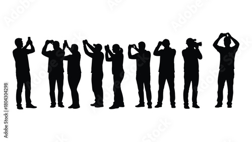People photographing and filming silhouettes isolated on white background, Vector
