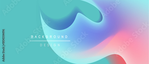 Abstract fluid shapes blend vibrant colors. Gradient background creates smooth transitions. Text reads background design. Modern aesthetic.