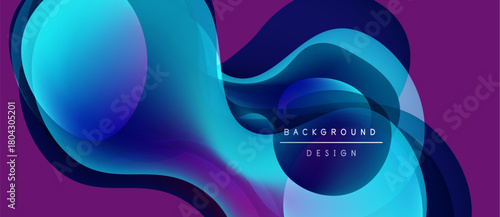 Abstract fluid shapes overlap, creating vibrant blue, purple gradients. Modern design element for backgrounds, presentations. Smooth curves dominate composition.