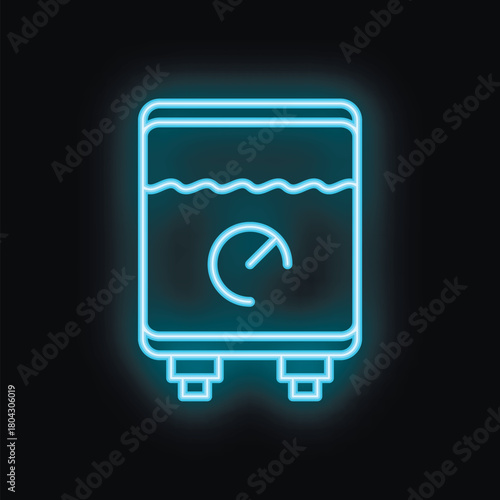 Blue neon sign representing a water heater with a temperature control, evoking home comfort and energy efficiency