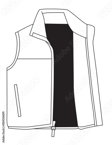 Vector Illustration of a fleece sleeveless Vest - Outline Mockup for design presentation 