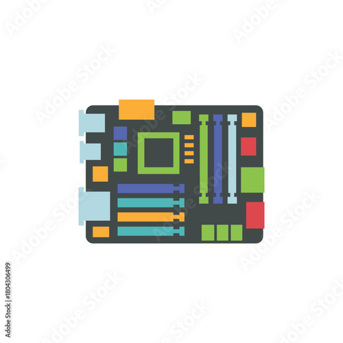 Tableau sur toile Flat Design Computer Motherboard Circuit Board Vector Icon
