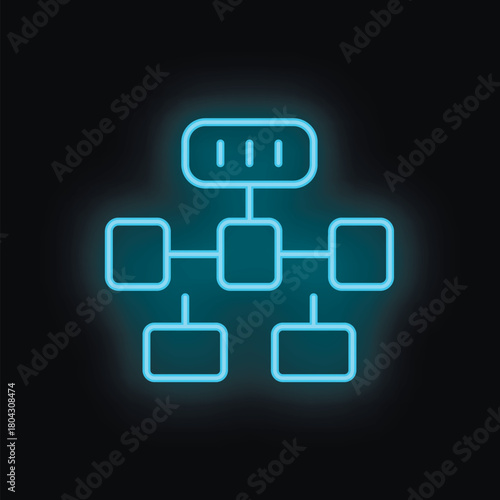Neon blue site map glowing on dark background showing website information architecture and organization
