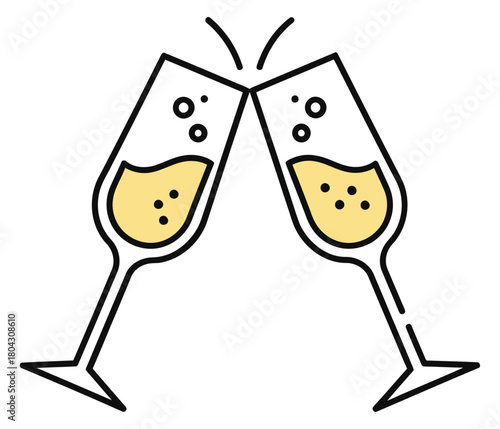 Two Clinking Champagne Flutes Toast Icon Outline Vector Graphic