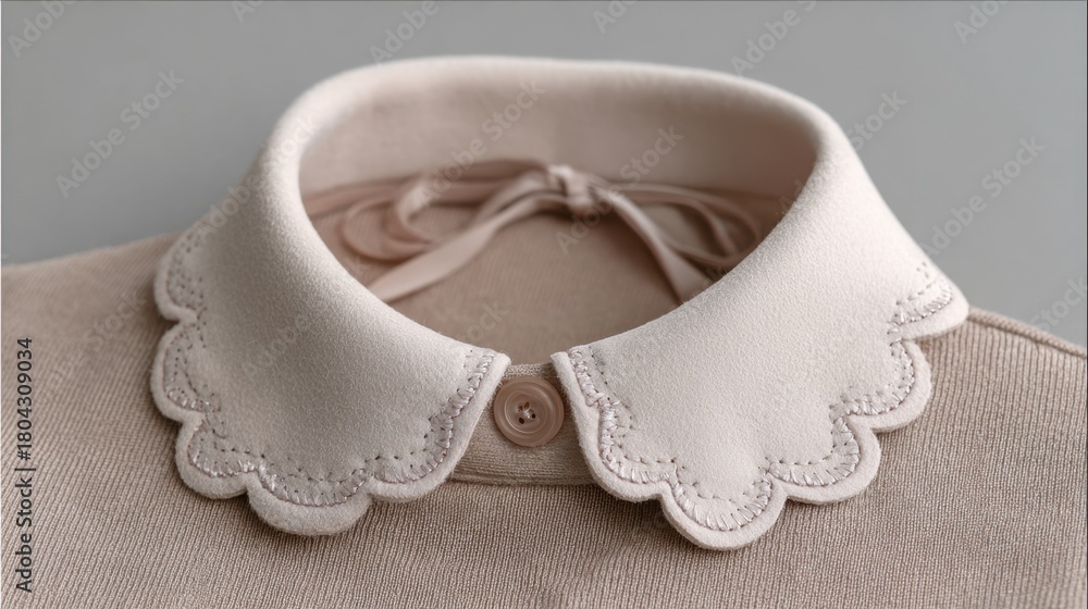 Obraz premium Beige shirt with scalloped peter pan collar and button detail