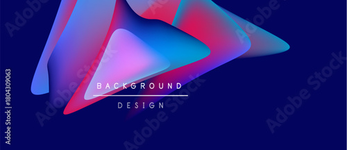 Abstract shapes overlap, creating vibrant gradients. Blue, pink, purple hues dominate dark background. Text reads background design.