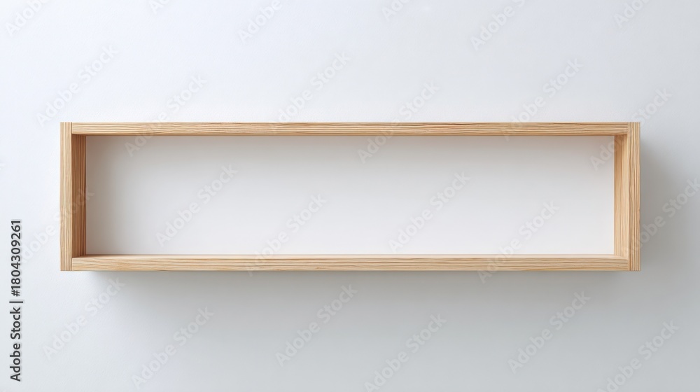 Obraz premium Minimalist Empty Wooden Wall Shelf with White Backing for Product Placement and Decoration