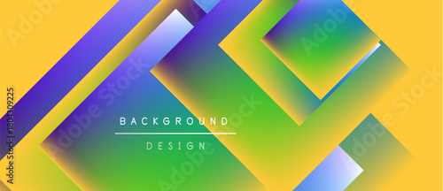 Abstract geometric design. Vibrant gradients blend yellow, green, blue, purple. Modern aesthetic, suitable for digital backgrounds.