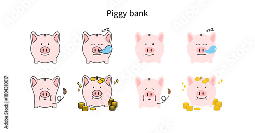 貯金箱のぶたイラストセット｜お金・コイン・節約・資産形成