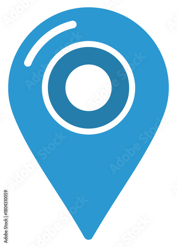 Blue location map pin vector icon with targeting circles and signal arcs, GPS navigation symbol in modern flat design