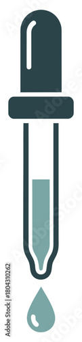 Pipette Dropper Icon with Liquid Drop Minimalist Flat Design Vector Illustration in Dark Teal and Sage Colors