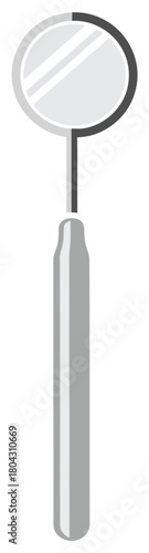 Simple vector illustration of a dental mouth mirror tool used by dentists and hygienists, colored in grayscale shades