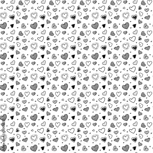 Vector seamless pattern with hand-drawn hearts. Suitable for packaging, printing, cards, wallpaper, banners, scrapbooking, textiles, and holiday design.