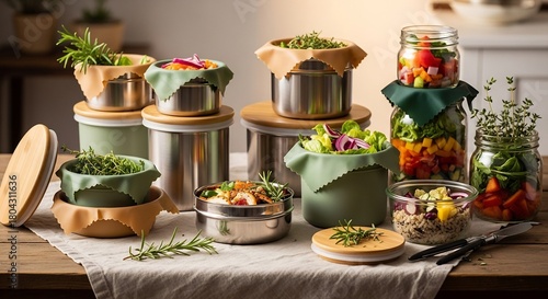 Fototapeta Naklejka Na Ścianę i Meble -  Sustainable Food Storage - Eco-Friendly Containers with Fresh Produce.