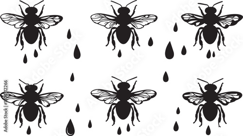 A seamless vector pattern featuring a collection of black insect silhouettes, including butterflies, flies, and beetles