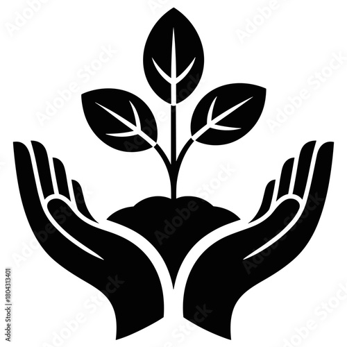 Nurturing New Life: A simple illustration of hands cradling a sprouting plant, symbolizing growth, care, and the environment.