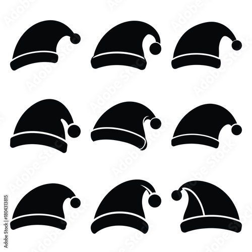 santa hat silhouette icon set silhouette icon set, Vector illustration