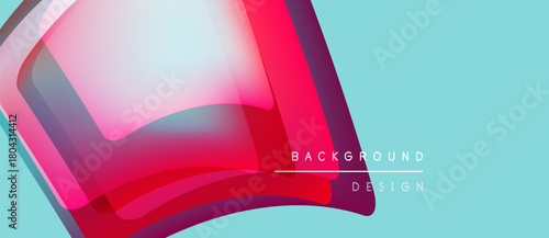 Abstract fluid shapes, vibrant colors, dynamic composition. Light blue backdrop complements magenta curves, modern design elements present.