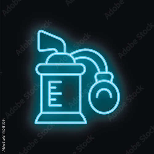 Neon medical icon of a manual resuscitator glowing on a black background