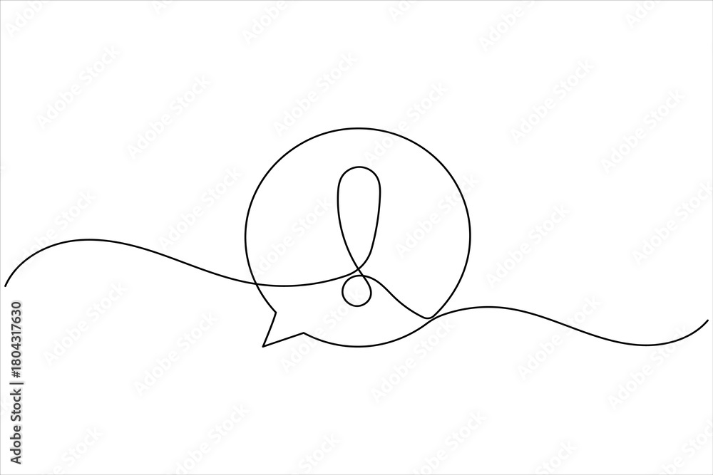 Obraz premium Exclamation mark one line art minimal continuous line drawing outline icon