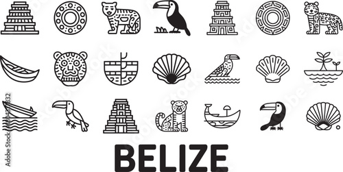 Belize line icons set belize symbols collection vector illustration isolated on transparent background