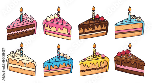 Celebrate with delicious birthday cake slices, perfect for party invitations, recipe blogs, or sweet treat promotions and dessert lovers
