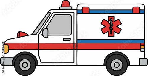 Valokuva Cartoon Ambulance Car Side View Vector Illustration
