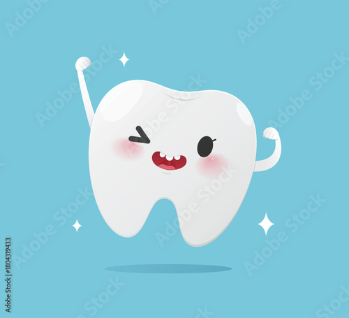 An illustration of a cute, healthy tooth happily jumping.