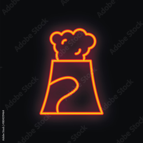 Neon sign illuminating a volcano erupting with smoke, possibly for a natural history museum or geology exhibit