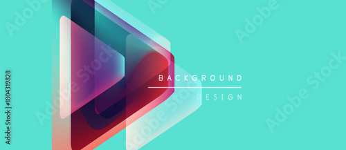 Abstract geometric shapes overlap turquoise backdrop. Text reads background design. Modern, clean visual presentation.