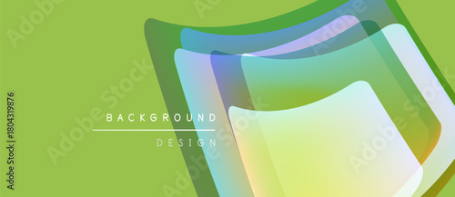 Abstract design features layered translucent rectangles. Green background complements vibrant color gradients. Text reads background design.
