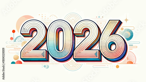 Creative art word "2026", hand-drawn vector illustration