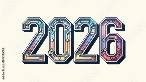 Creative art word "2026", hand-drawn vector illustration