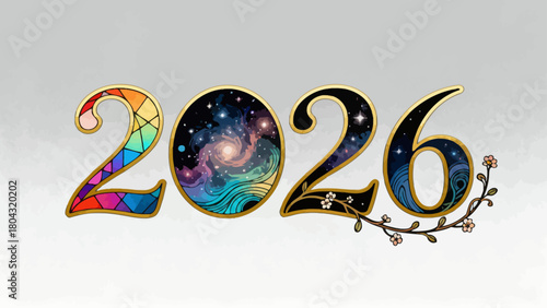 Creative art word "2026", hand-drawn vector illustration